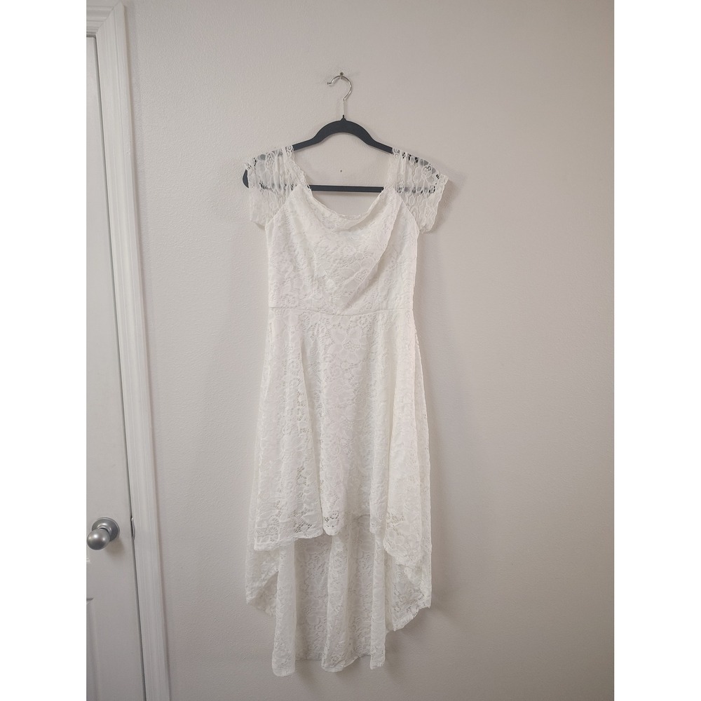 Dressystar White Floral Lace High Low Cocktail Dress Cap Sleeve Wedding Guest